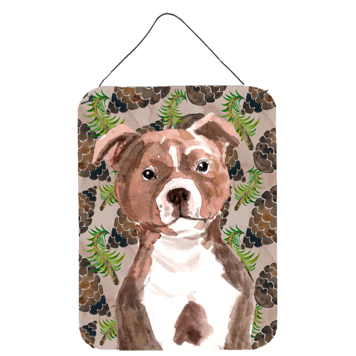 CarolineS Treasures Red Staffie Bull Terrier Pine Cones Metal Print, 16 Inch  Inch  X 12 Inch  Inch , Multicolor