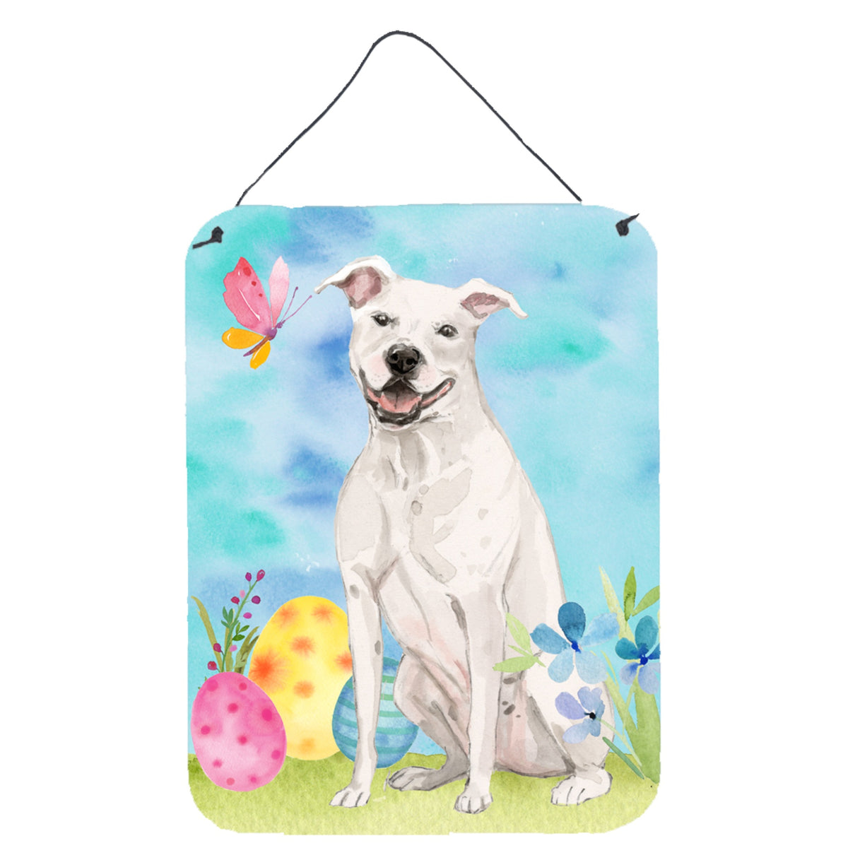 CarolineS Treasures White Staffie Bull Terrier Easter Metal Print, 16 Inch  Inch  X 12 Inch  Inch , Multicolor