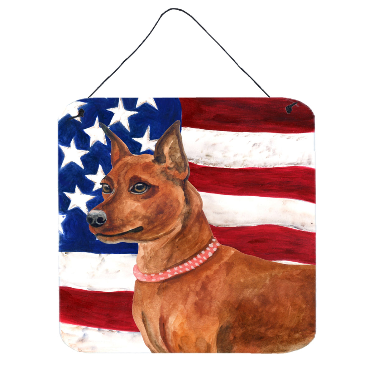 CarolineS Treasures Miniature Pinscher Patriotic Metal Print, 6H X 6W, Usa American Flag