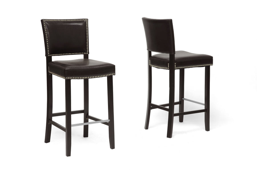 Baxton Studio Aries Dark Brown Modern Bar Stool with Nail Head Trim