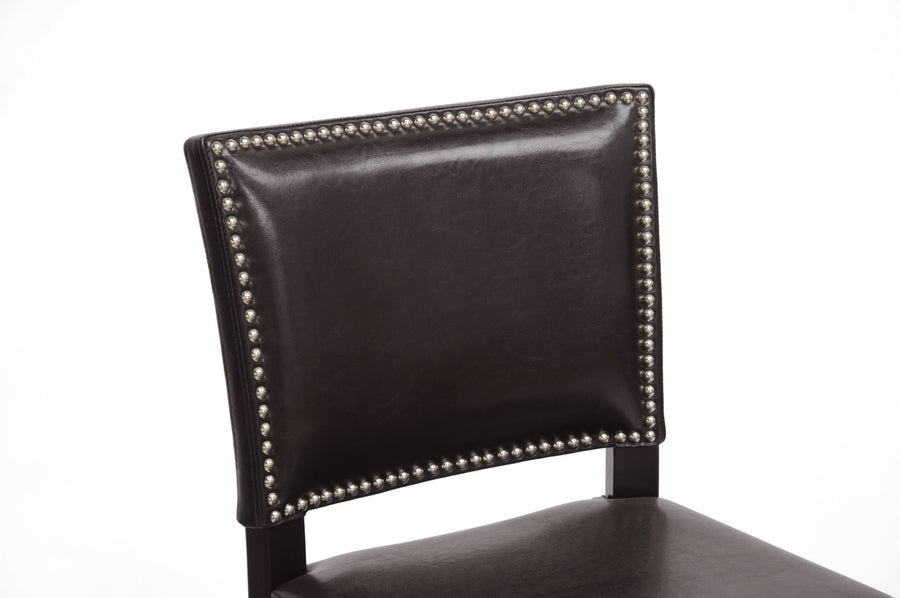 Baxton Studio Aries Dark Brown Modern Bar Stool with Nail Head Trim
