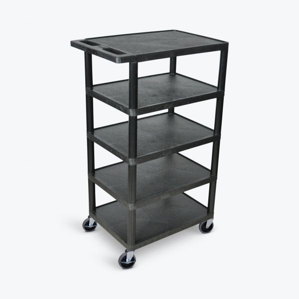 Luxor Five Flat Shelf Black Utility Cart