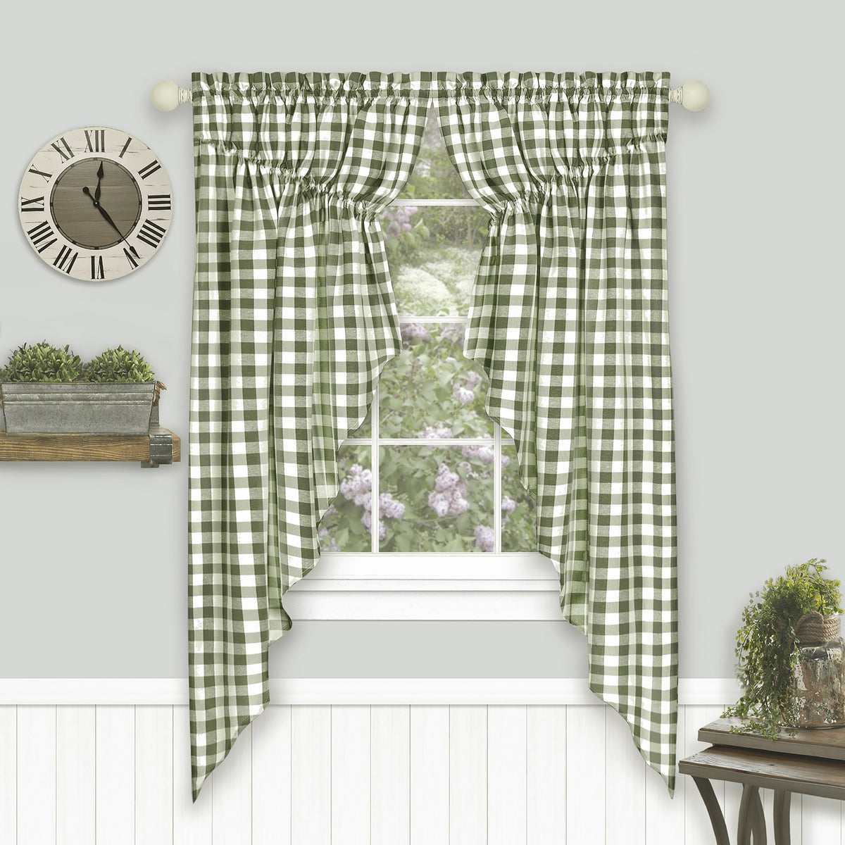 Buffalo Check Gathered Window Curtain Swagger  Delightful Check Pattern  Style & Color For Windows  Compatible With 1 Inch  Rod