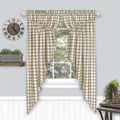 Buffalo Check Gathered Window Curtain Swagger  Allover Check Pattern  Coordinated Look  Machine Washable  36X63  Taupe