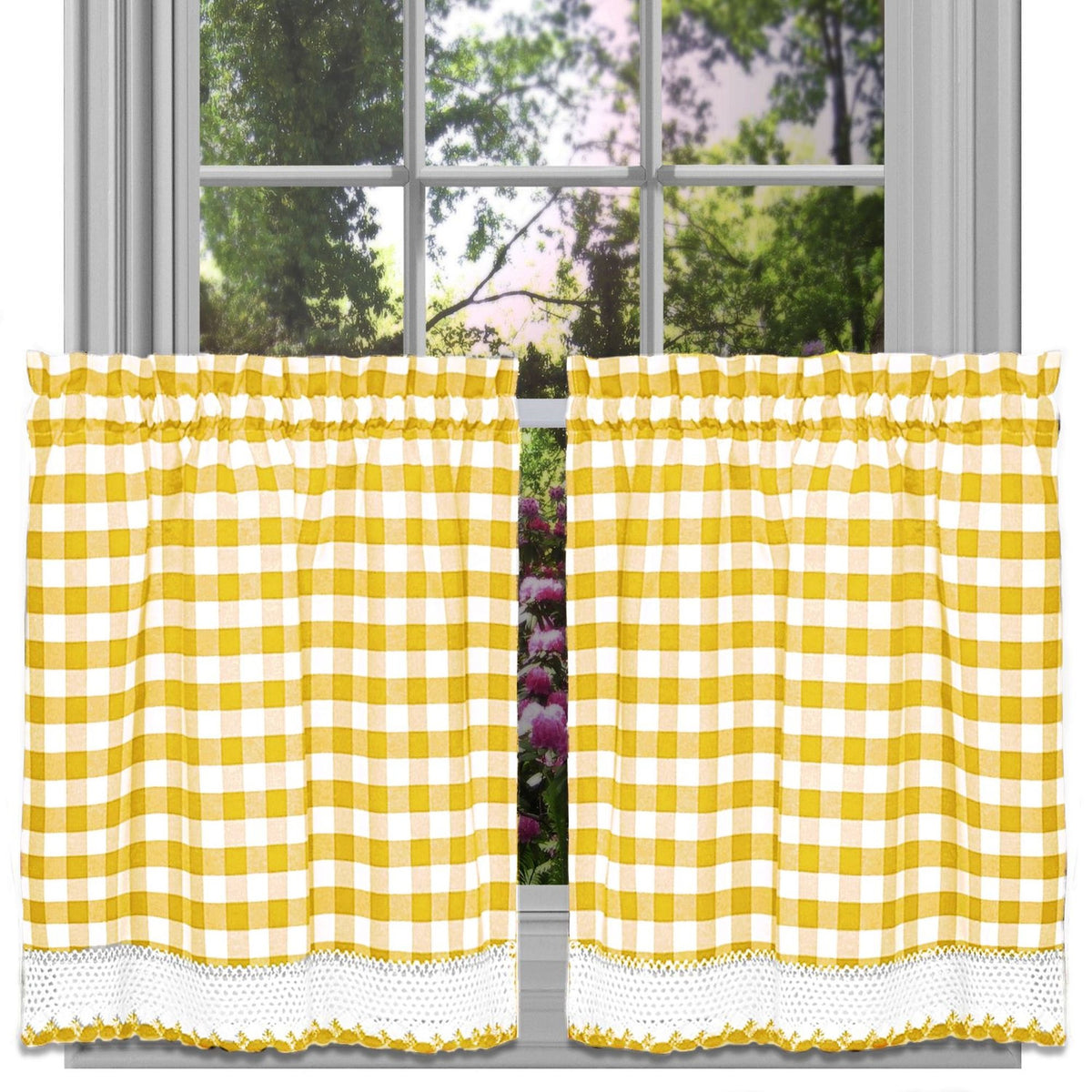 Ergode Buffalo Check Window Curtain Tier Pair  58X24  Yellow