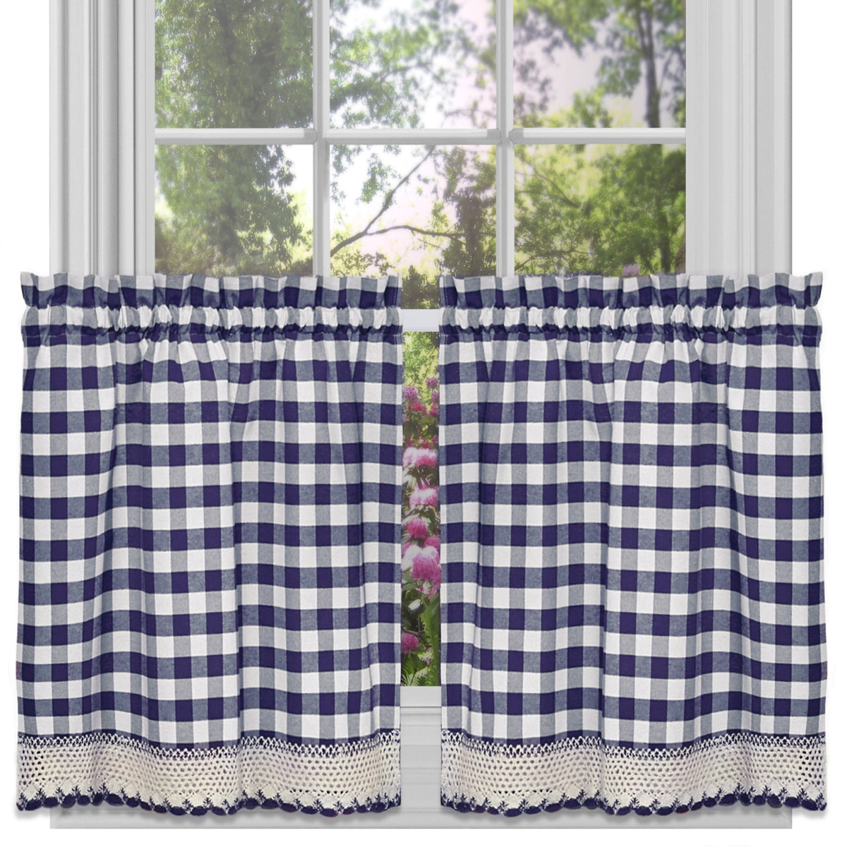 Buffalo Check Window Curtain Tier Pair  Enhance Aesthetic Appeal & Privacy  Allover Check Pattern  2 Tiers  Navy  Combine W
