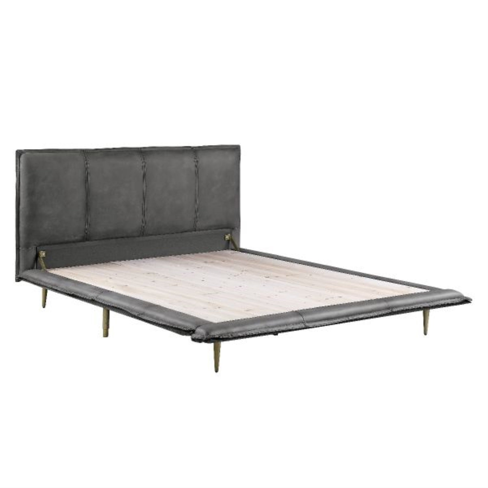 Acme Metis Top Grain Leather Upholstered Eastern King Bed in Gray