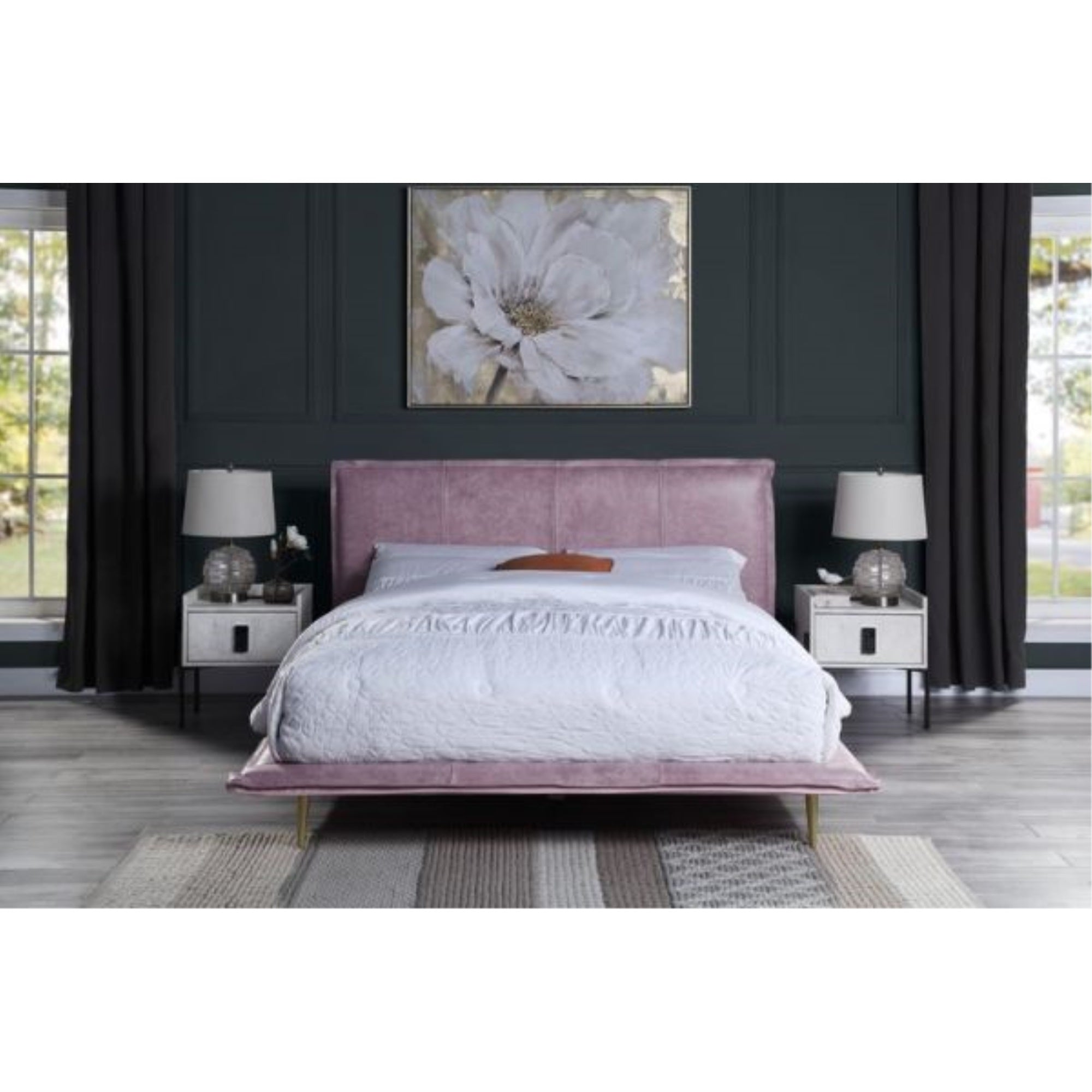 Acme Metis Top Grain Leather Upholstered Eastern King Bed in Pink