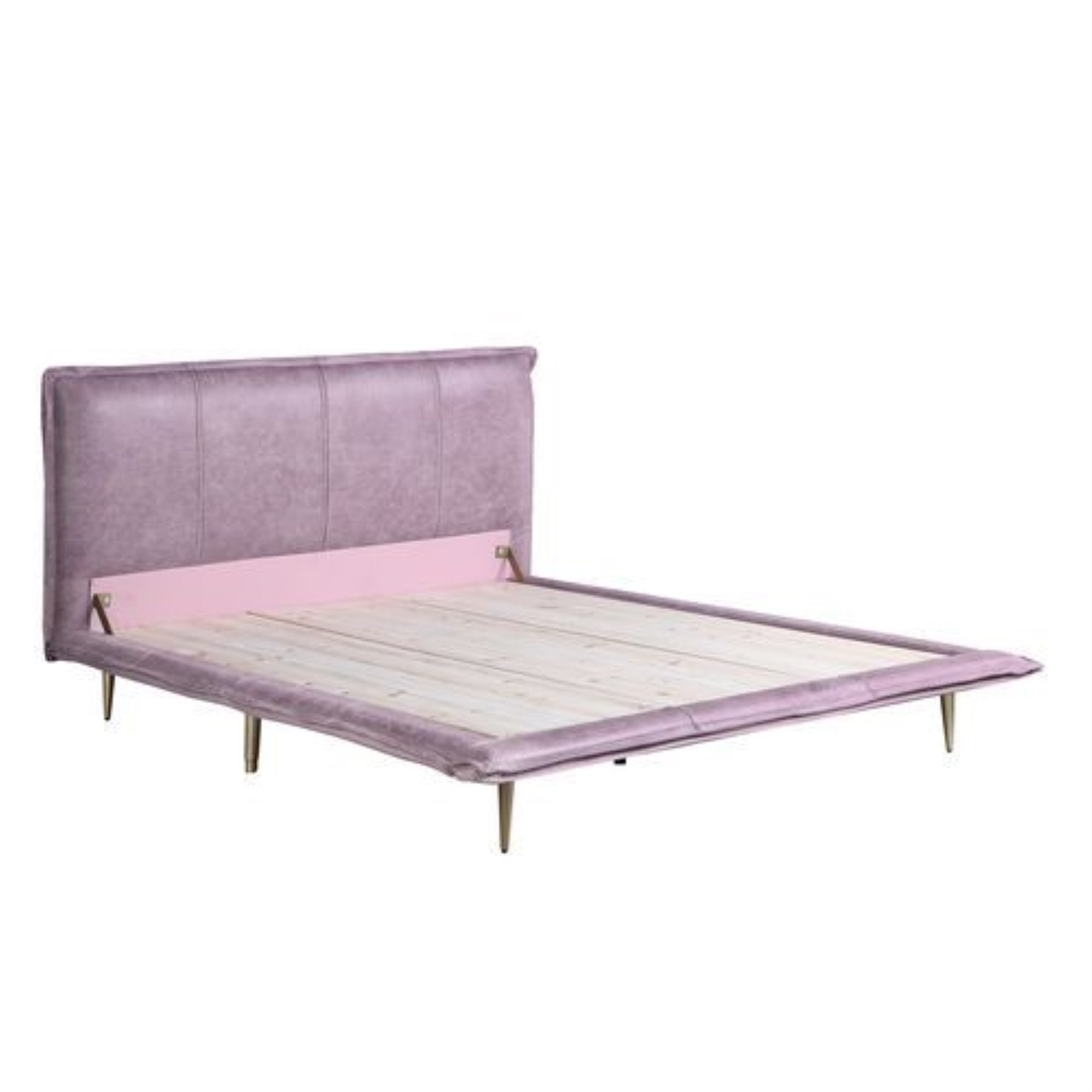 Acme Metis Top Grain Leather Upholstered Eastern King Bed in Pink
