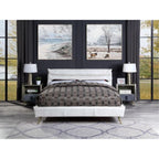 Acme Doris Top Grain Leather Upholstered Queen Bed in Vintage White