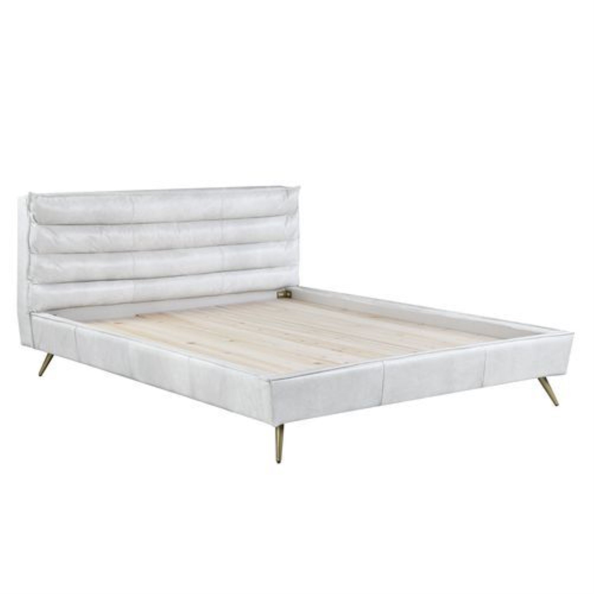 Acme Doris Top Grain Leather Upholstered Queen Bed in Vintage White