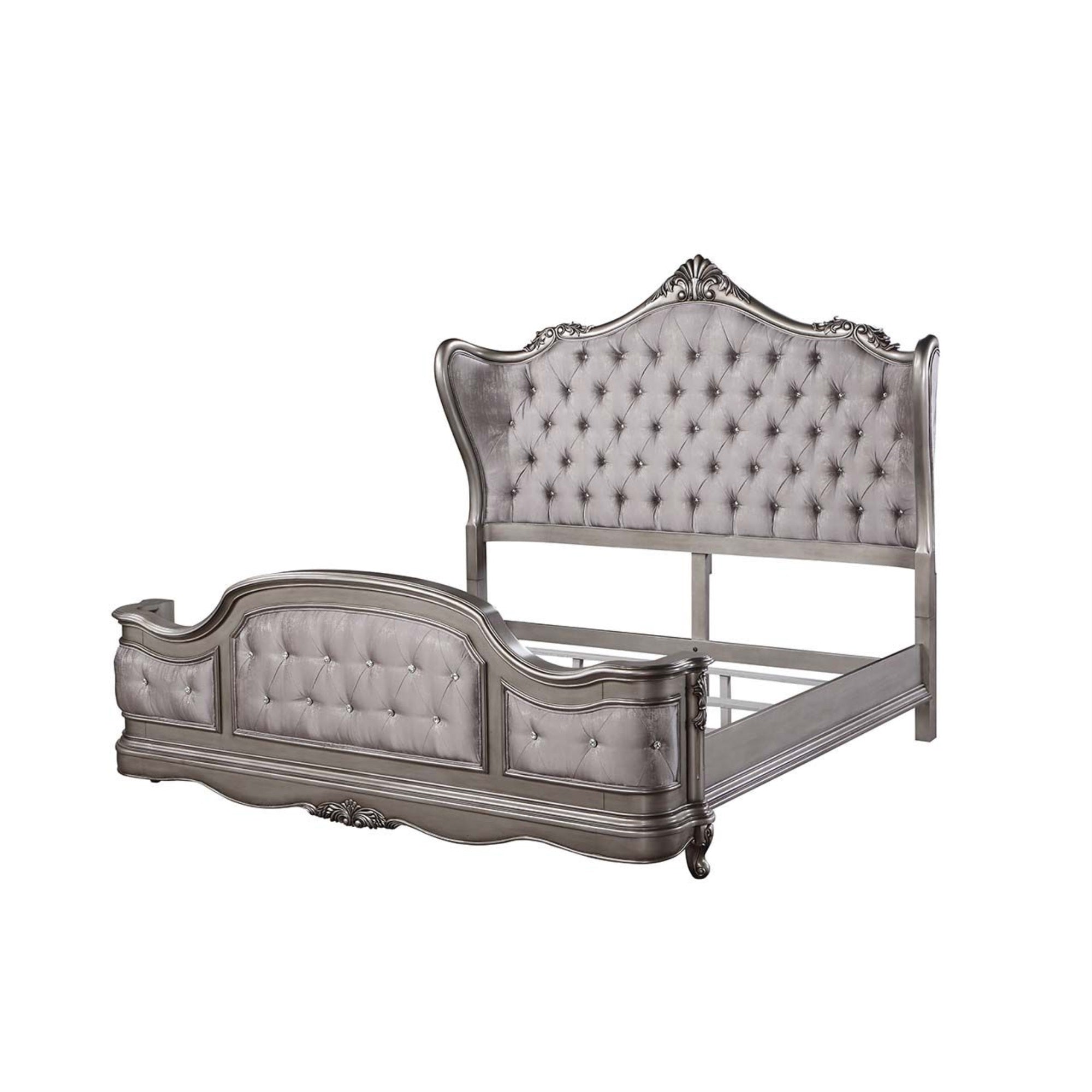 Acme Furniture Ariadne Eastern King Bed in Velvet & Antique Platinum Finish