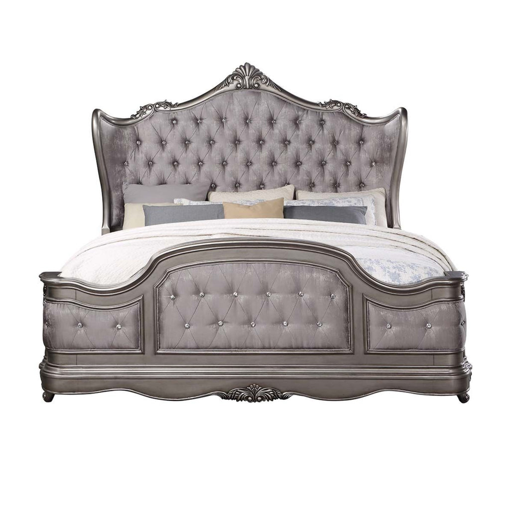 Acme Furniture Ariadne Eastern King Bed in Velvet & Antique Platinum Finish