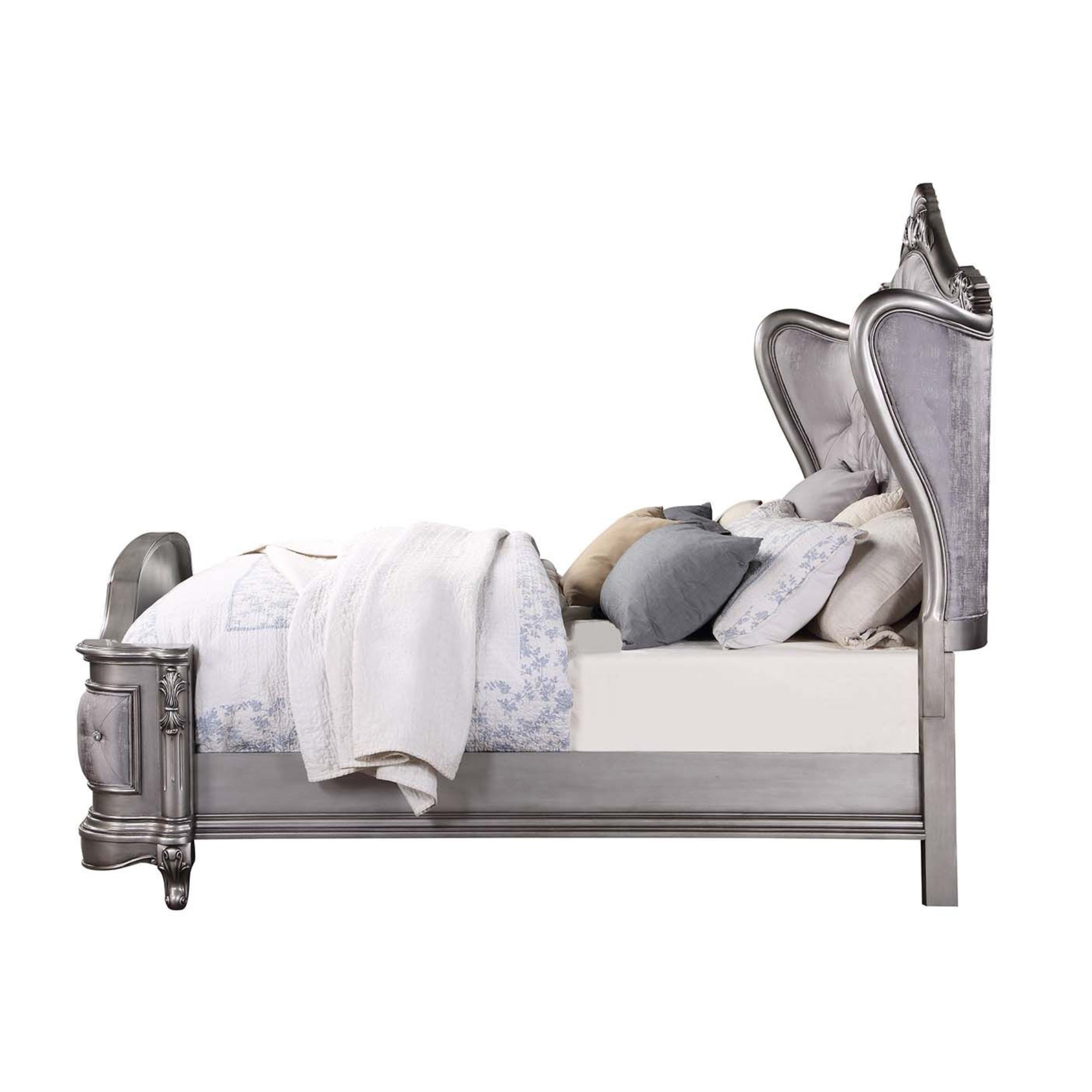 Acme Furniture Ariadne Eastern King Bed in Velvet & Antique Platinum Finish