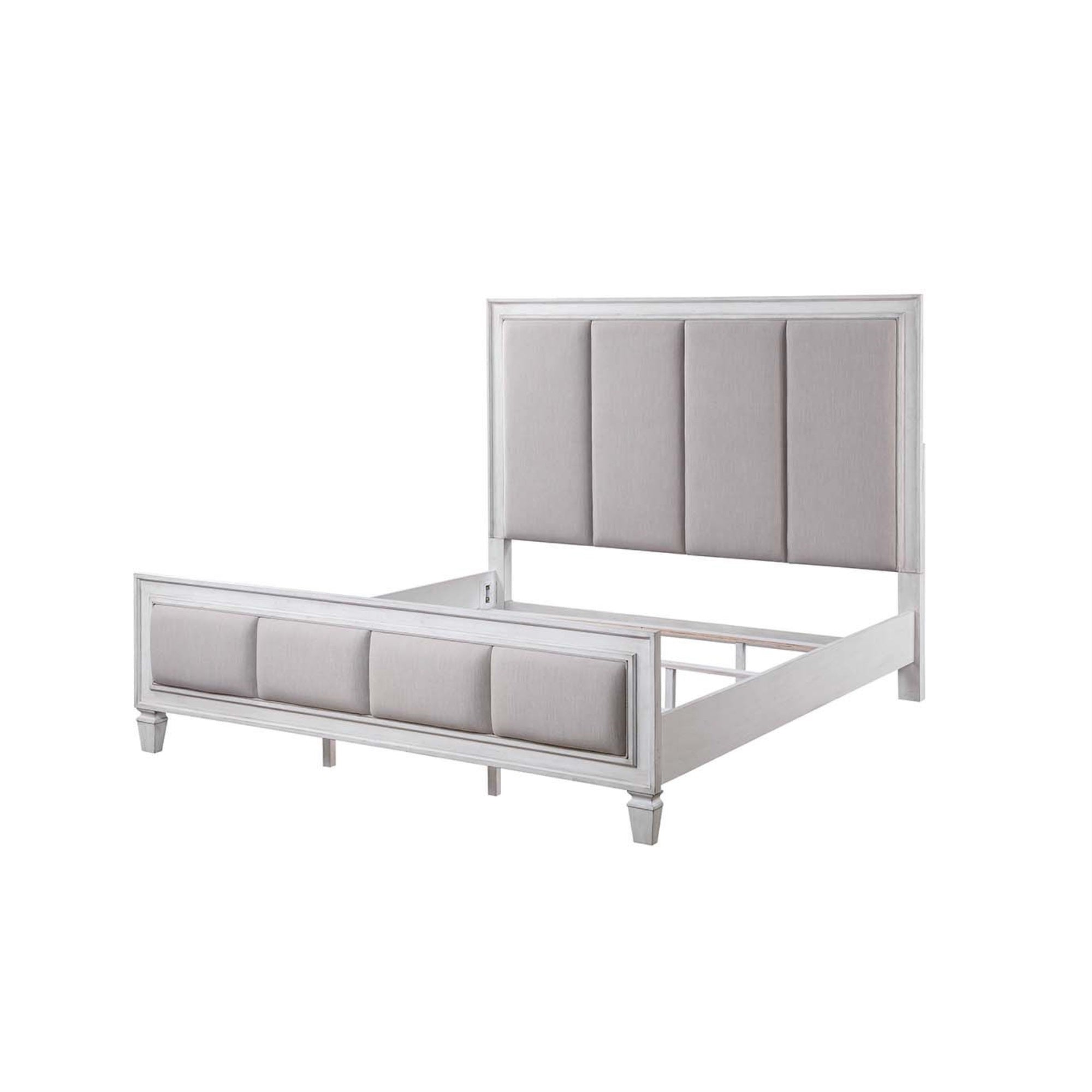 ACME Katia Eastern King Bed, Gray Linen & White Finish