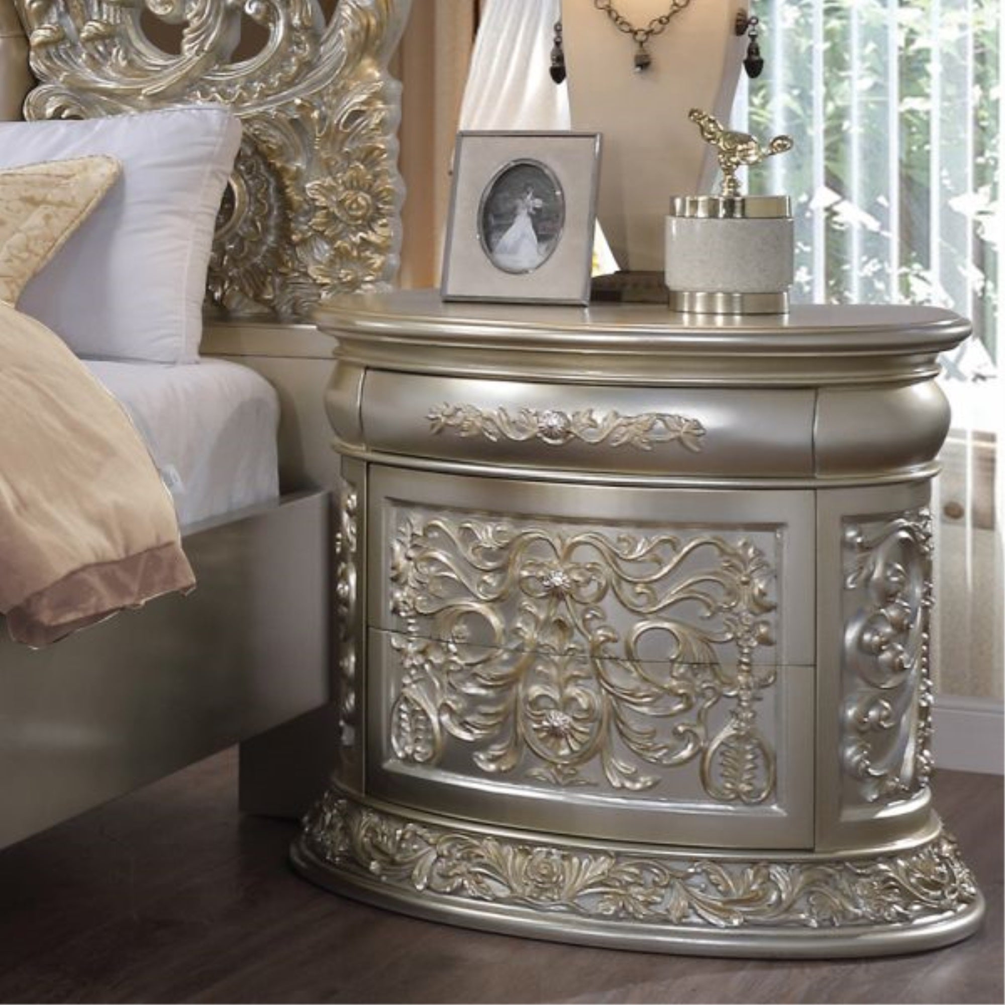 BD01242 Nightstand, Antique Gold Finish - Sorina ( 1Pc/1Ctn )