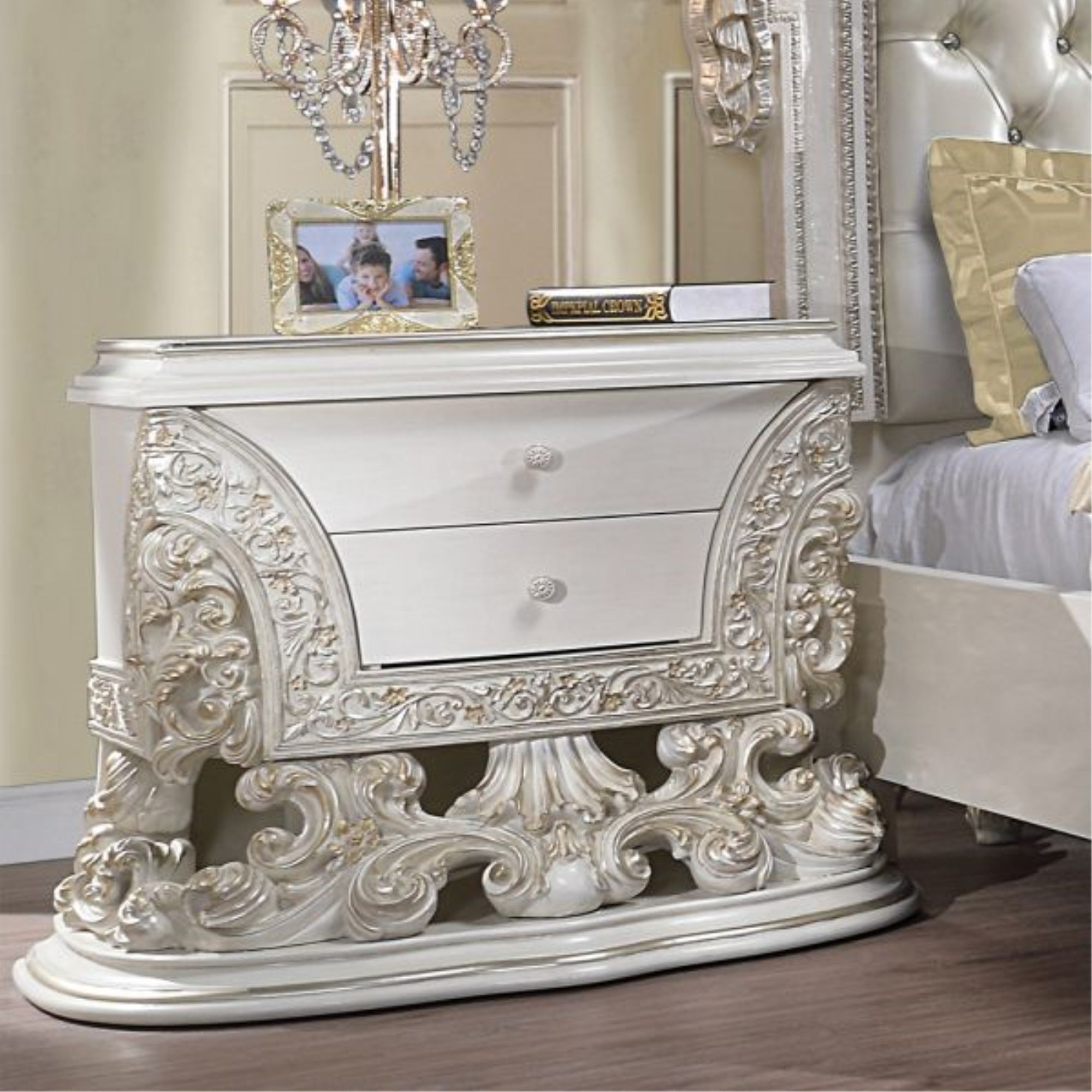 BD01249 Nightstand, Antique White Finish - Adara ( 1Pc/1Ctn )
