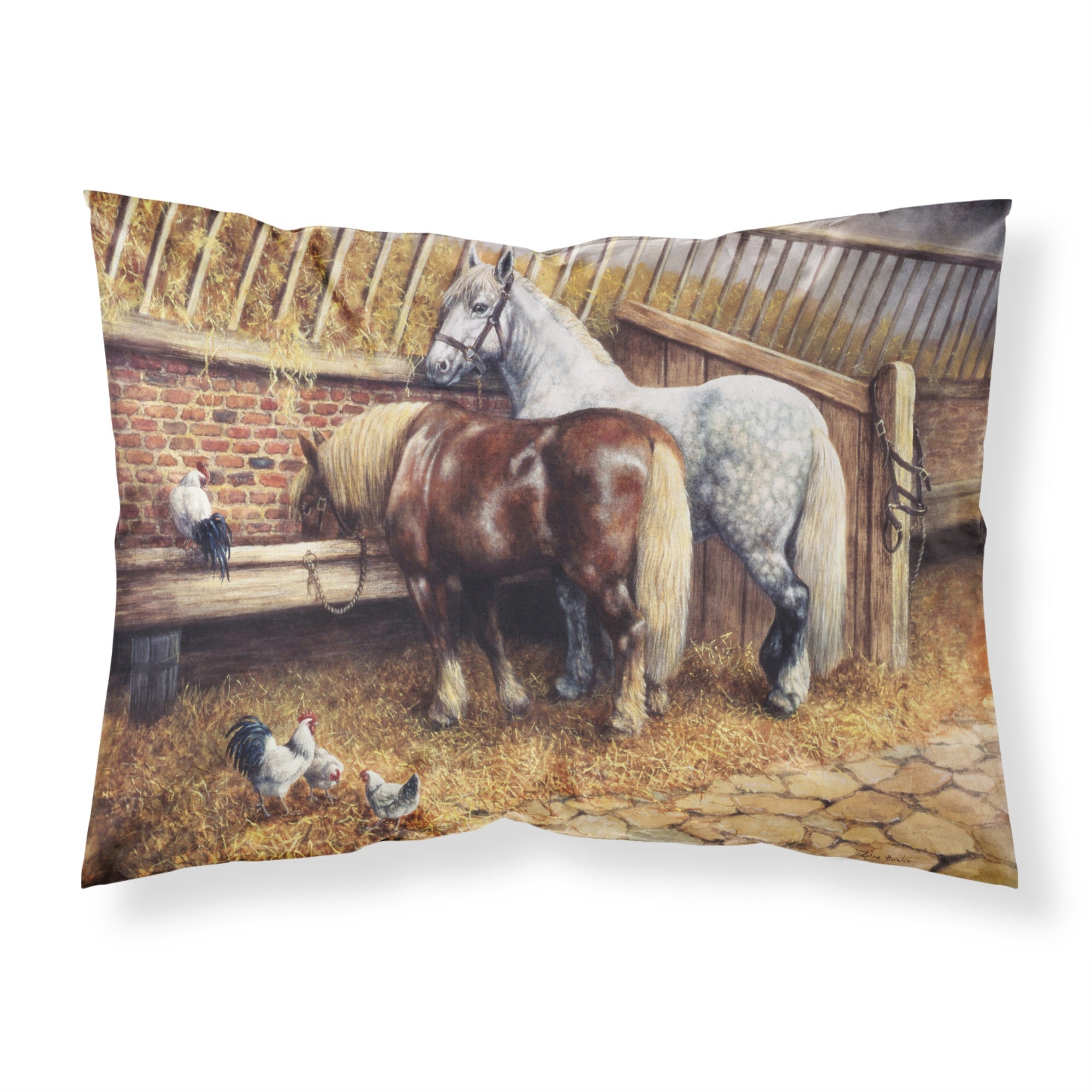 'Caroline'S Treasures Horses Eating With The Chickens Fabric Standard Pillowcase Bdba0135Pillowcase, Multicolor'