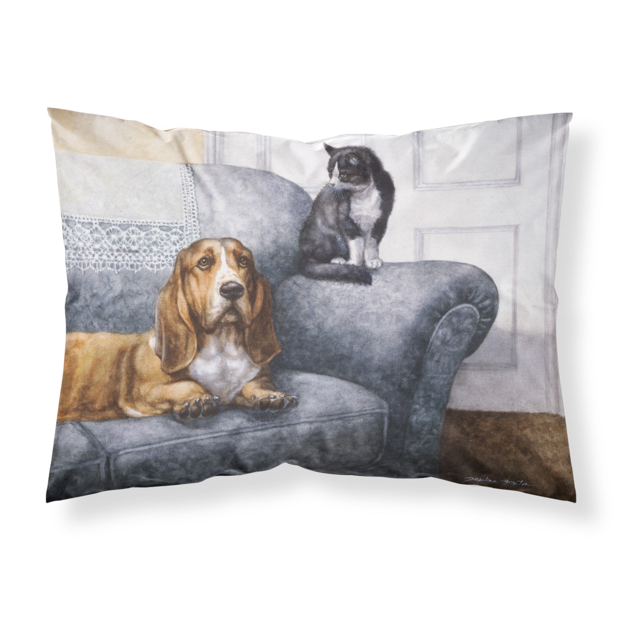 'Caroline'S Treasures Basset Hound And Cat On Couch Fabric Standard Pillowcase Bdba0182Pillowcase, Multicolor'