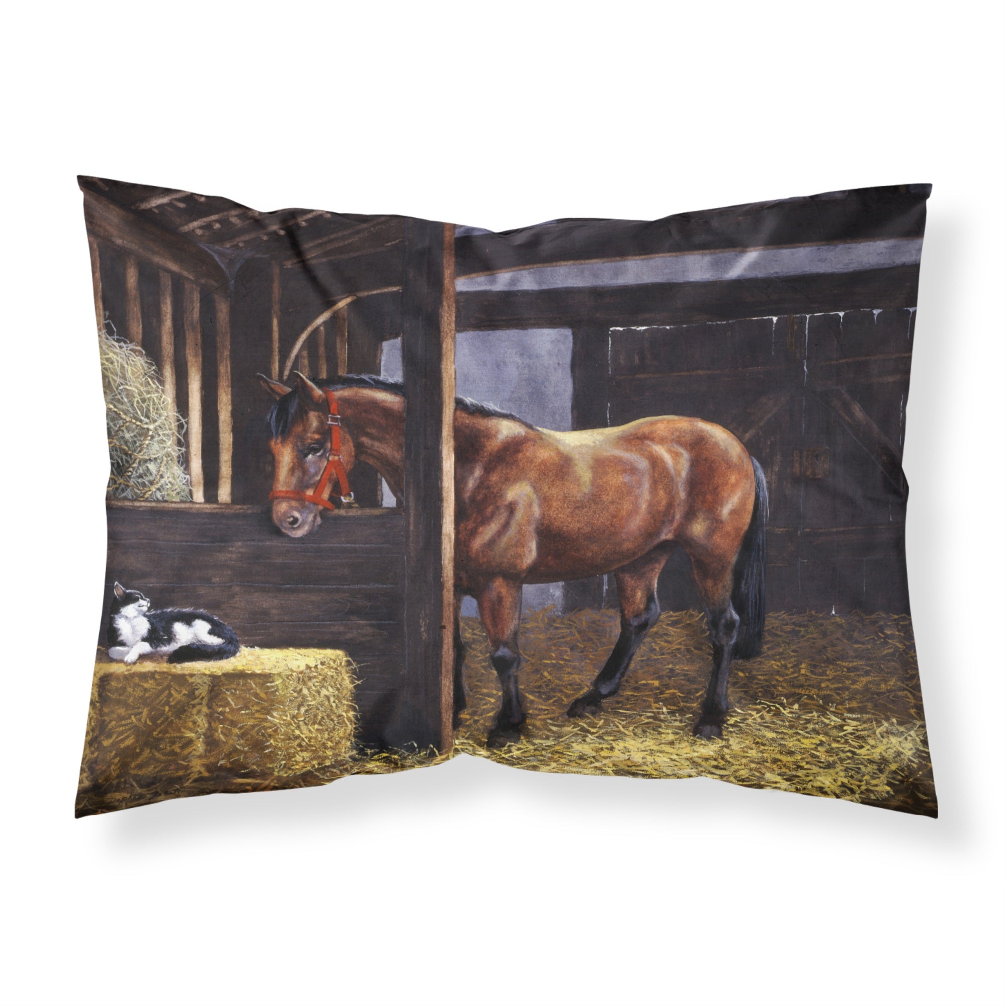 'Caroline'S Treasures Horse In Stable With Cat Fabric Standard Pillowcase Bdba0295Pillowcase, Multicolor'