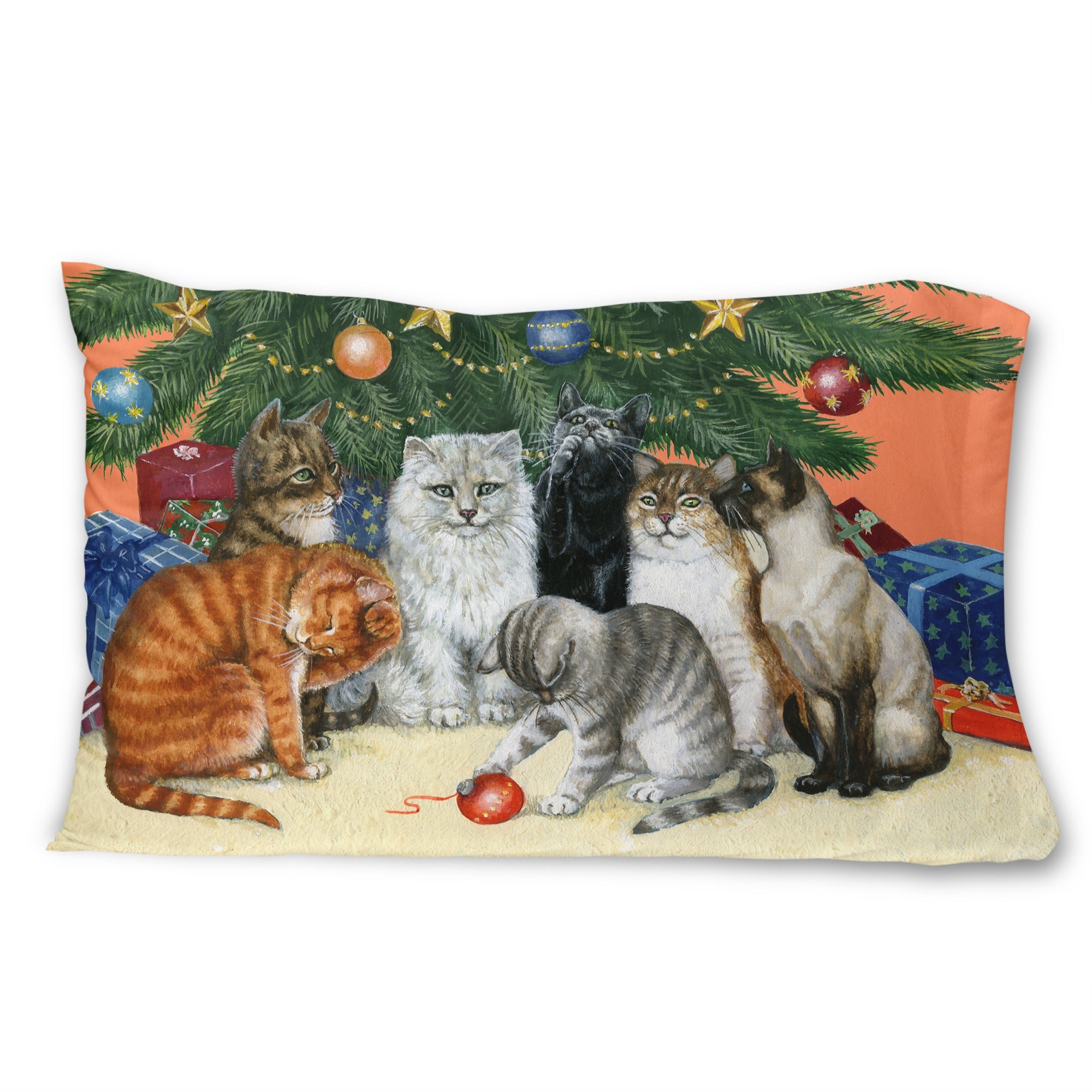 'Caroline'S Treasures Cats Under The Christmas Tree Fabric Standard Pillowcase Bdba0345Pillowcase, Multicolor'