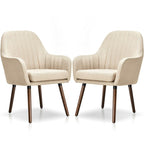 Set of 2 Retro Off-White Linen Upholstered Accent Chair with Stylish Wood Legs