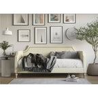 Twin size Beige Cream Polyester Fabric Upholstered Daybed with Nailhead Trim