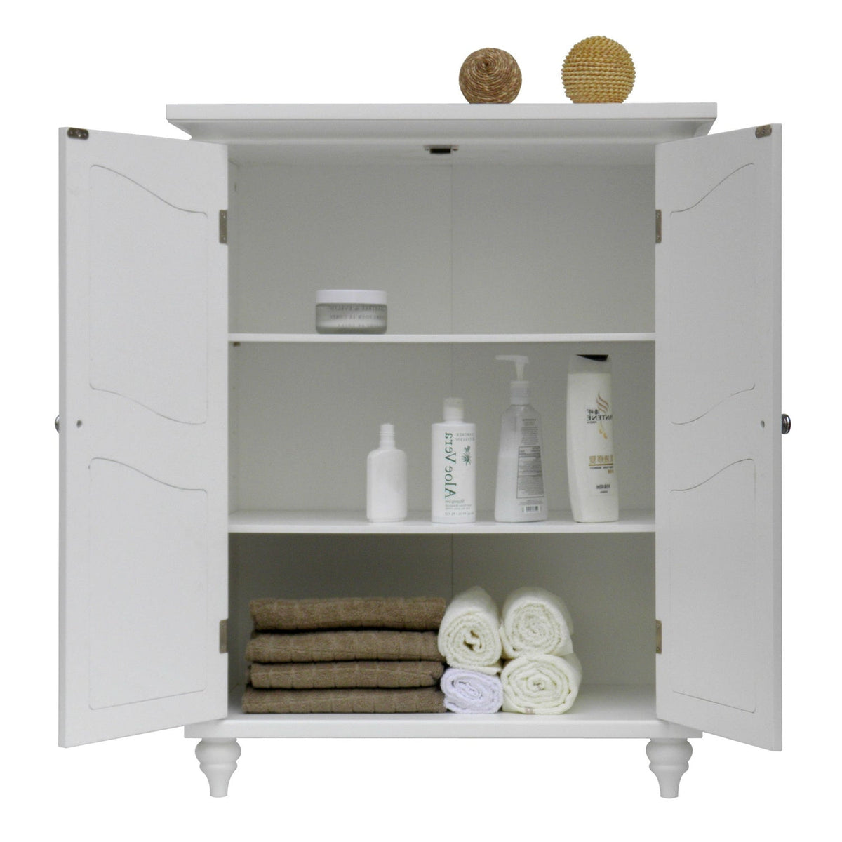 Bathroom Linen Storage Floor Cabinet with 2-Doors in White Wood Finish