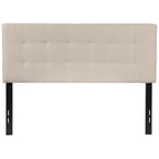 Full size Beige Taupe Fabric Box-Stitch Upholstered Headboard