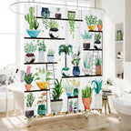 72-in. Watercolor Plants Botanical Floral Flower Pots Succulents Shower Curtain