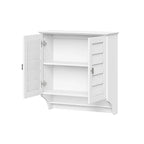 Wall Mounted Bathroom Medicine Cabinet with Louver Doors and Towel Bar in White