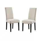 Set of 2 Modern Beige Cream Fabric Upholstered Dining Chair with Black Wood Legs