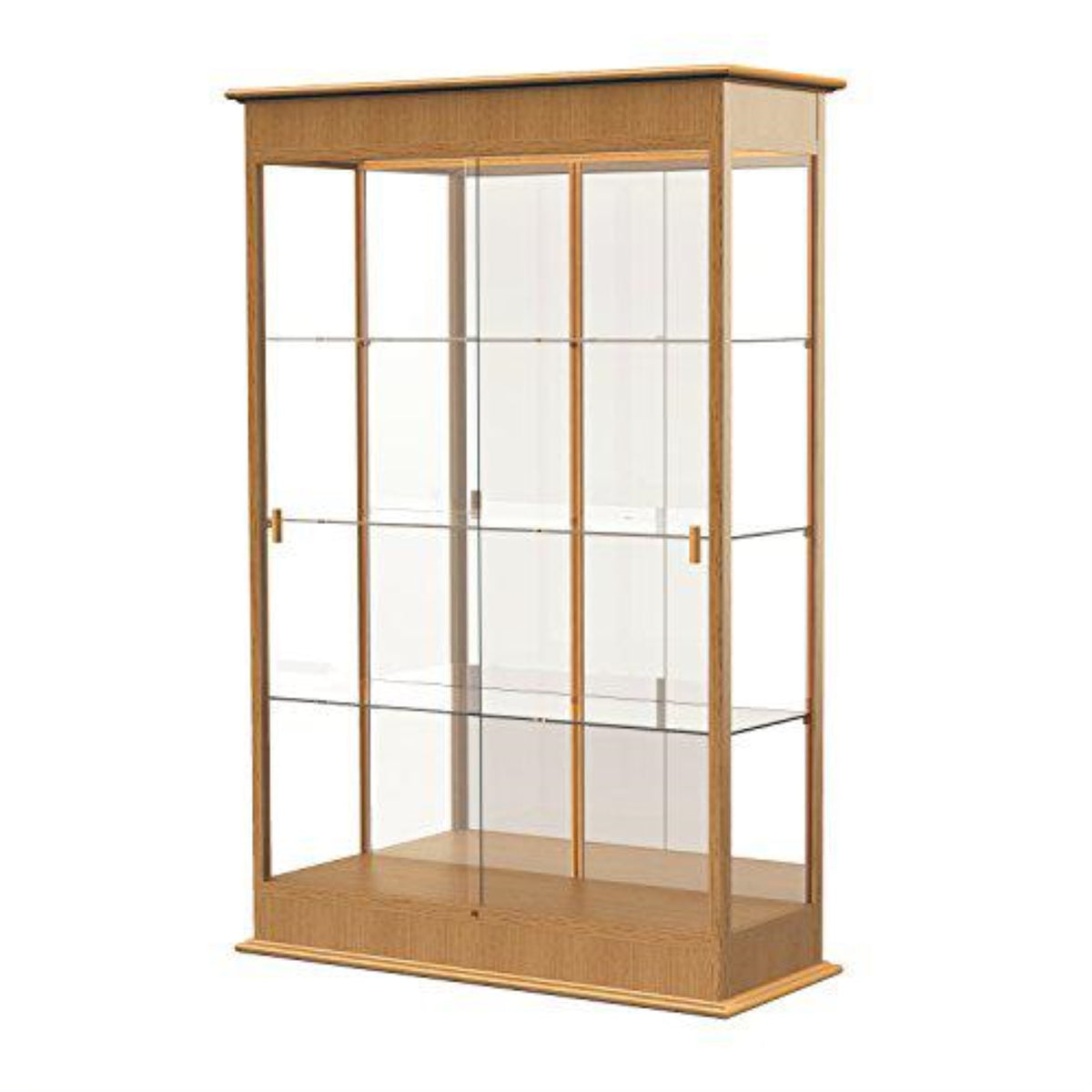 Varsity  48W x 77H x 18D  Lighted Floor Case, Sliding Doors, Mirror Back, Natural Oak Finish
