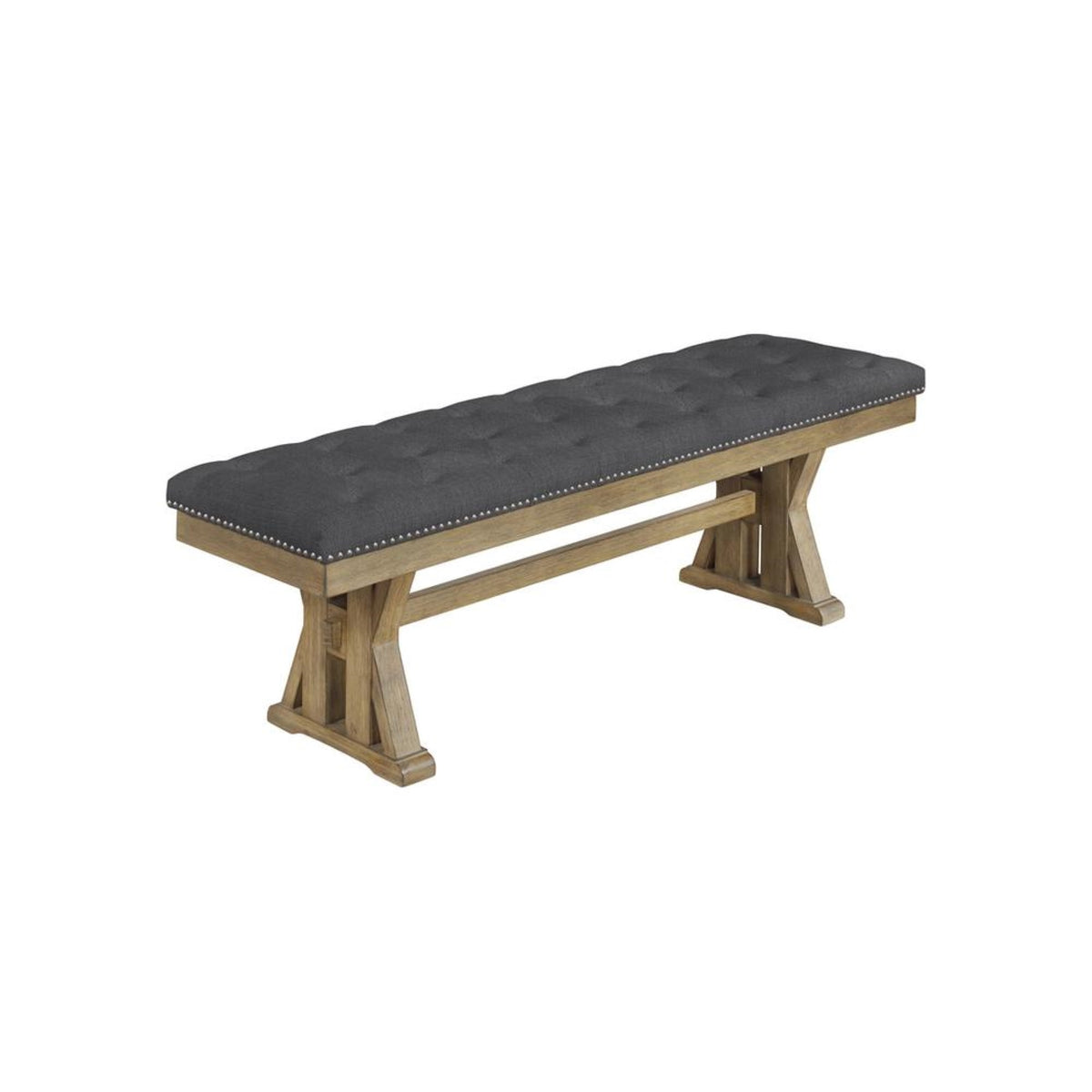 Cushioned dining bench in gray linen fabric