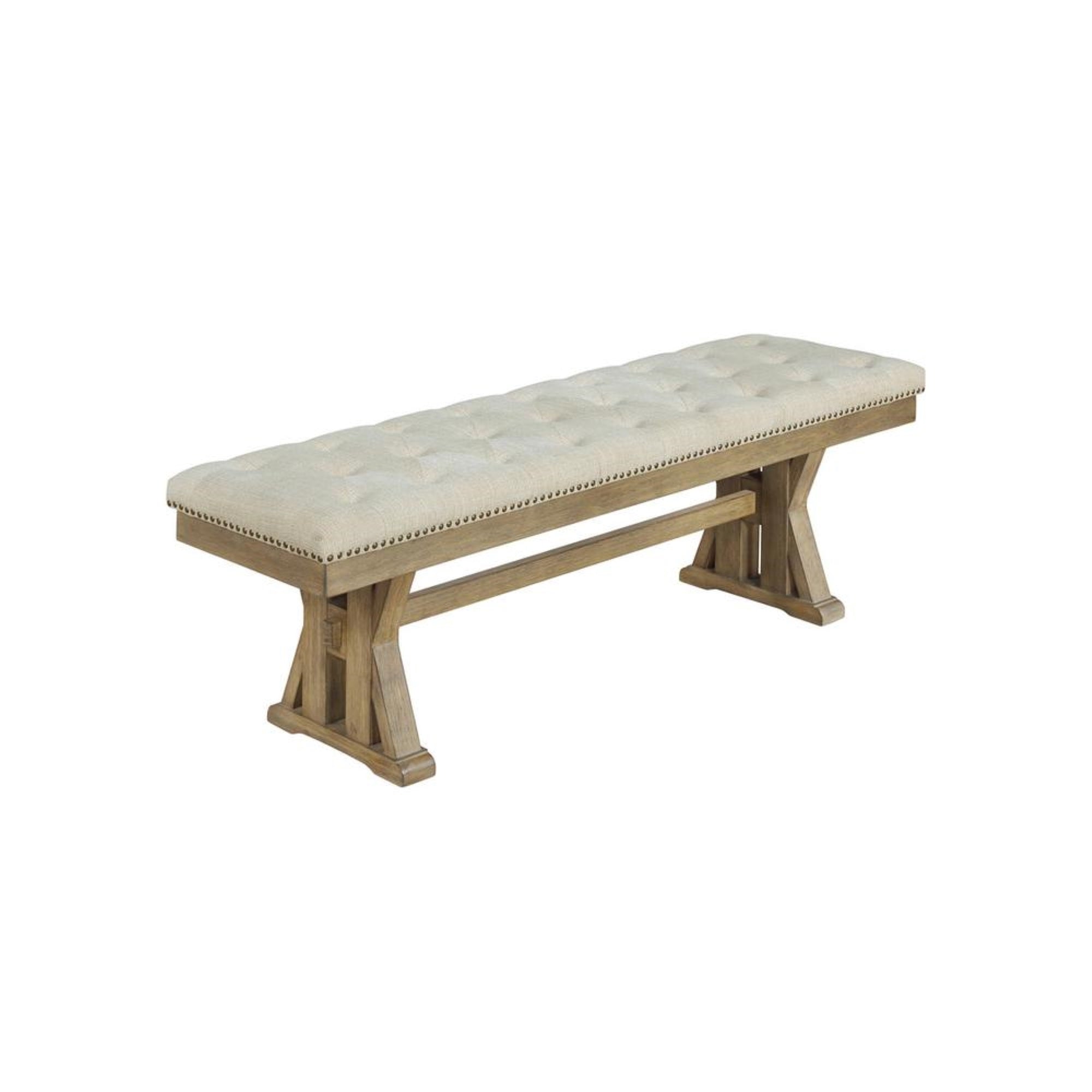 Cushioned dining bench in beige linen fabric