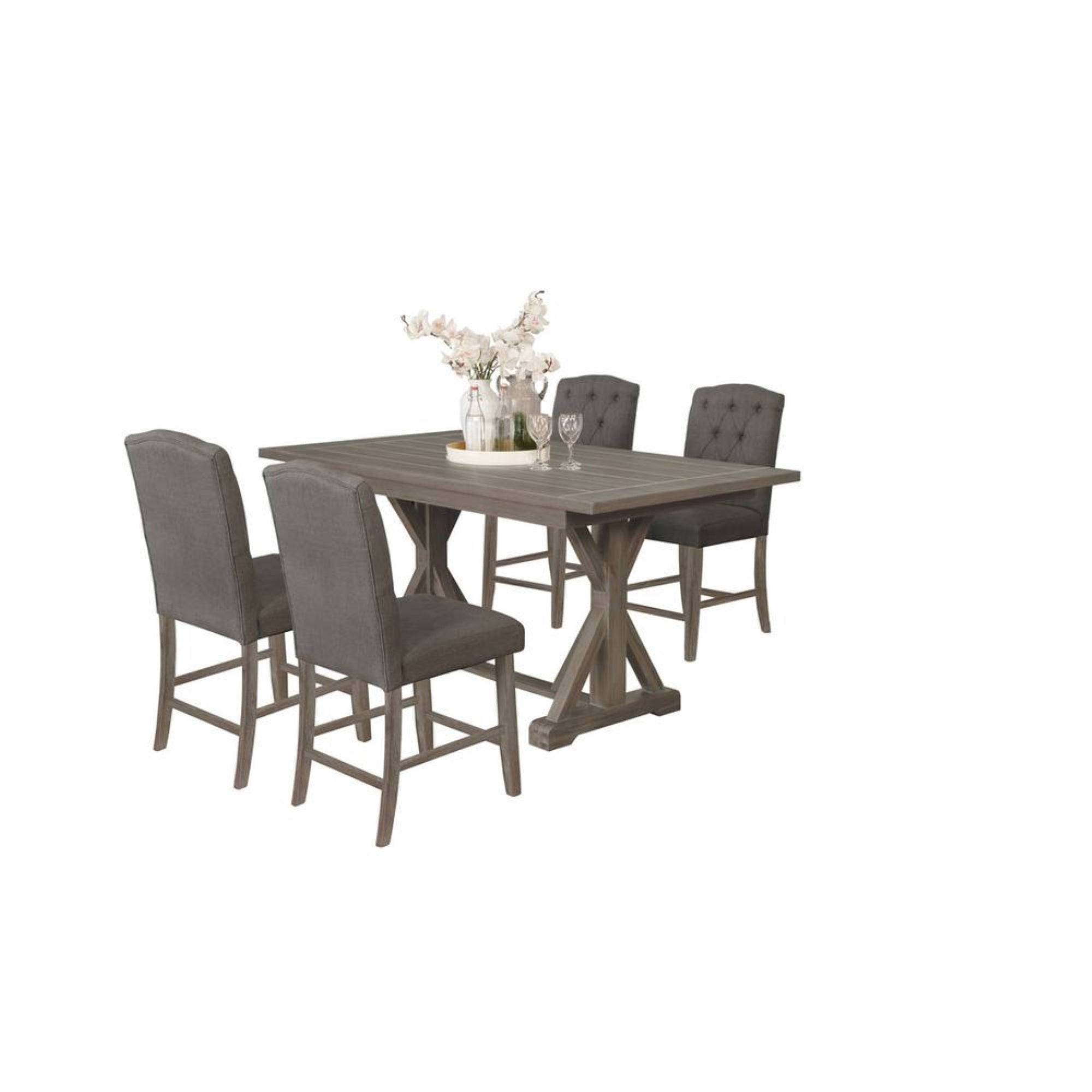 5pc Counter Height Dining Set with grey linen Fabric chairs