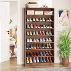 Freestanding 8-Shelf Shoe Rack for Closet Shelving Unit in Brown Wood Finish