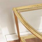 Half-Circle Entryway Console Table Gold Metal Glass Top Bottom Shelf Sofa Table