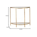 Half-Circle Entryway Console Table Gold Metal Glass Top Bottom Shelf Sofa Table