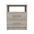 Modern 2-Drawer Nightstand with Open Shelf in Beige Wood Finish