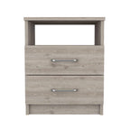 Modern 2-Drawer Nightstand with Open Shelf in Beige Wood Finish