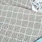 King Size Blue Grey Floral Lightweight Thin Polyester Fabric 3-Piece Quilt Set