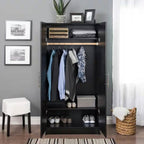 Black Freestanding Bedroom Cabinet Armoire Wardrobe Closet with Hanging Rail