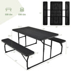 Folding Picnic Table with 2 Benches Outdoor Patio Dining Set in Black