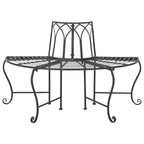 Half-Circle Outdoor Patio Garden Black Wrought Iron Tree Bench