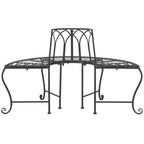 Half-Circle Outdoor Patio Garden Black Wrought Iron Tree Bench