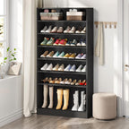 8-Shelf Shoe Rack Storage Cabinet Closet Shelving Unit in Black Wood Finish