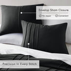 Full/Queen size Pre-Washed Pleated Microfiber Comforter Set in Black