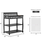 Modern Black Wooden Baby Changing Table with Safety Rail Mattress Pad and Strap