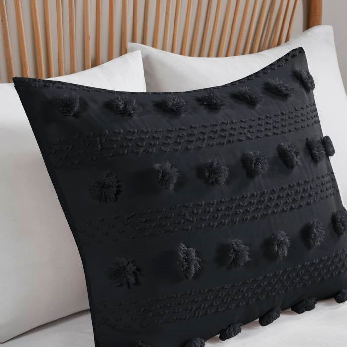 Twin/Twin XL 2 Piece Pompom Microfiber Hypoallergenic Comforter Set in Black